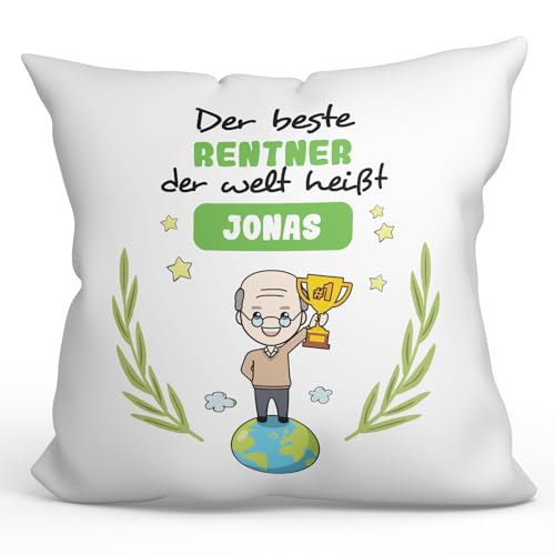 Mugffins Personalisierte Kissen mit Füllung mit Spruch für Rentner Mann - Auf Deutsch - der Beste der Welt - 40 x 40 cm - Individuell Anpassbar Geschenk fue Mitarbeiter von Mugffins