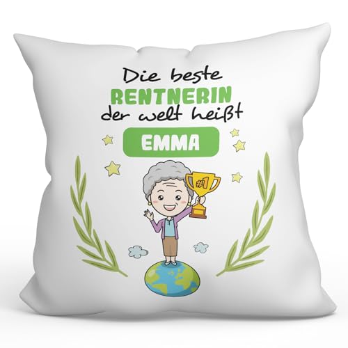 Mugffins Personalisierte Kissen mit Füllung mit Spruch für Rentnerin Frau - Auf Deutsch - der Beste der Welt - 40 x 40 cm - Individuell Anpassbar Geschenk fue Mitarbeiter von Mugffins