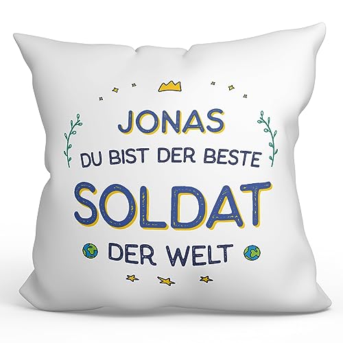 Mugffins Personalisierte Kissen mit Füllung mit Spruch für Soldat Mann - Auf Deutsch - Beste der Welt - 40 x 40 cm - Individuell Anpassbar Geschenk fue Mitarbeiter von Mugffins