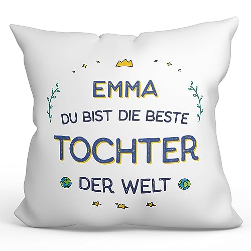 Mugffins Personalisierte Kissen mit Füllung mit Spruch für Tochter - Auf Deutsch - Beste der Welt - 40 x 40 cm - Individuell Anpassbar Geschenk von Mugffins