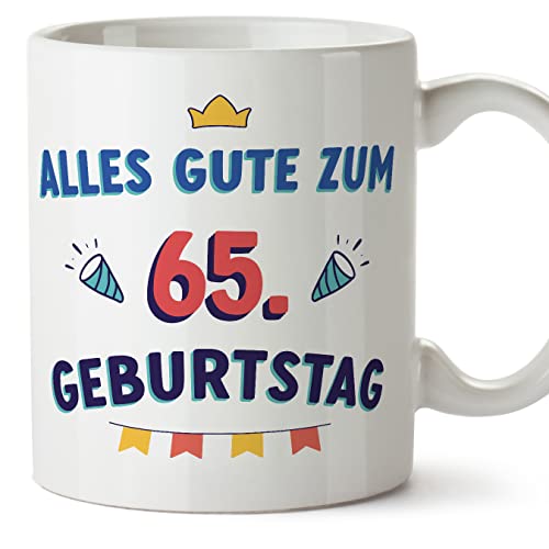 Mugffins Tassen/Becher mit Spruch 65 Geburtstag - Auf Deutsch - Alles Gute zum Geburtstag! - 11 oz / 330 ml - origenelles und lustiges Geschenk von Mugffins