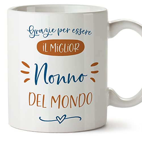 Mugffins Tassen/Becher mit Spruch für GROßVATER/OPA - Auf Italienisch - Grazie migliore famiglia - 11 oz / 330 ml - originelles und lustiges Geschenk von Mugffins