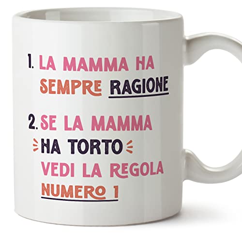 Mugffins Tassen/Becher mit Spruch für MUTTER/MAMA - Auf Italienisch - Regole della mamma - 11 oz / 330 ml - originelles und lustiges Geschenk von Mugffins