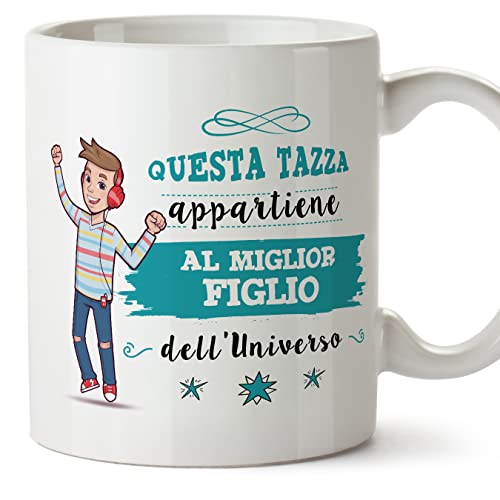 Mugffins Tassen/Becher mit Spruch für SOHN - Auf Italienisch - Migliore Famiglia dell'universo - 11 oz / 330 ml - originelles und lustiges Geschenk von Mugffins