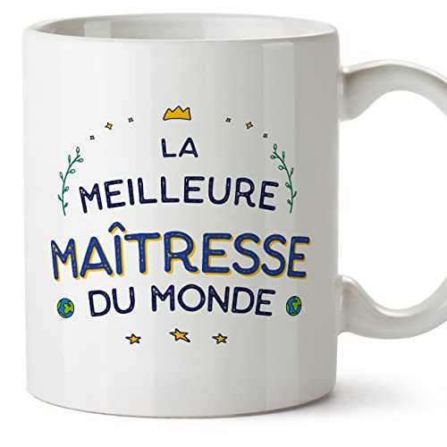 Mugffins Tassen/Becher mit Spruch für LEHRERIN - Auf Französisch - Meilleur du Monde - 11 oz / 330 ml - originelles und lustiges Geschenk Mitarbeiter von Mugffins