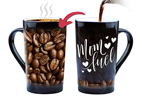 Geschenke für Mama, Kaffeetasse 473 ml – Mama Kraftstoff wärmeverändernde Kaffeebohne – lustige Kaffeetasse von Tochter, Sohn, Ehemann zu Ehefrau, von Mugkiss