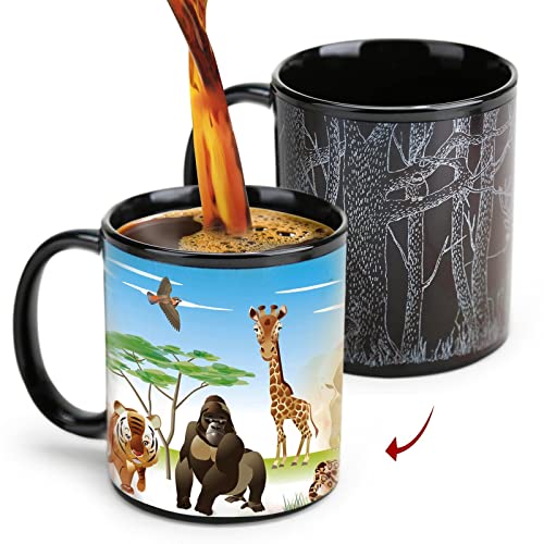 MUGKISS Zoo Heat Colour Changing Cup 325 ml, Tier im Wald magische Kaffeetasse, personalisierte Keramik Teetasse von MUGKISS