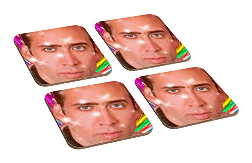 Nicolas Cage Rainbow Funny 4 TEILIGES Holz-Untersetzer Set von Mugmart