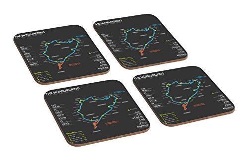 Nürburgring Nürburgring Nordschleife Awesome Track 4-teiliges Holzuntersetzer-Set von Mugmart