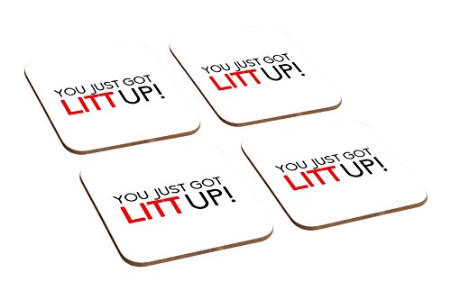 Untersetzer-Set aus Holz, mit Aufschrift "Suits You Just Got Litt Up", 4-teilig von Mugmart