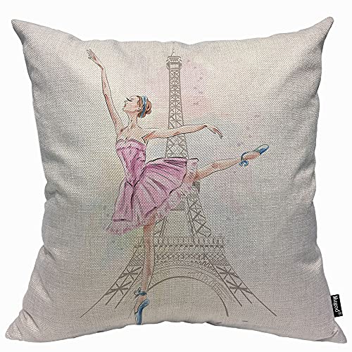 Mugod Ballerina Kissenbezug Überwurf Kissenbezüge Eiffelturm Tänzerin Paris Eiffelturm Schönes Mädchen Posing Kissenbezug für Männer Frauen Dekorative Home Sofa Stuhl Couch 45 x 45 cm von Mugod