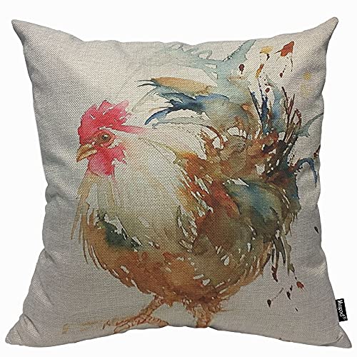 Mugod Beliebter Aquarell-Kissenbezug mit Hahn-Motiv, Kunst, buntes Huhn, Kissenbezug für Herren und Damen, dekorativ, für Zuhause, Sofa, Stuhl, Couch, 45 x 45 cm von Mugod