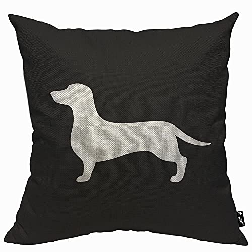 Mugod Dackel Kissenbezug Wurfkissenbezug Hund mit schwarzem Hintergrund Kissenbezug für Männer Frauen Dekorative Home Sofa Stuhl Couch 45 x 45 cm von Mugod