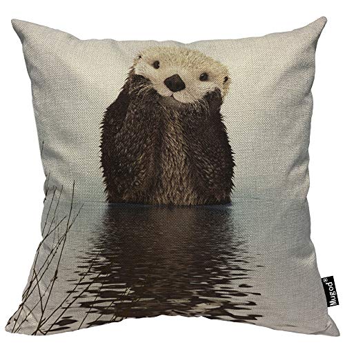 Mugod Dekorativer Otter-Kissenbezug, Motiv: süßer Otter, der im Fluss schwebt, Braun und Weiß, Baumwollleinen, quadratisch, Standard-Kissenbezüge für Couch, Sofa, Bett, 45,7 x 45,7 cm von Mugod