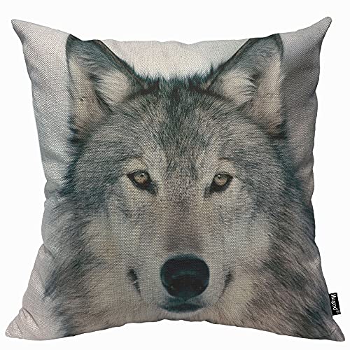 Mugod Grauer Wolfgesichts-Kissenbezug, Überwurf-Kissenbezug, Alpha männlicher Holzwolf, Hochformat, grau im Winter, Kissenbezug für Männer und Frauen, dekoratives Zuhause, Sofa, Couch, 45 x 45 cm von Mugod