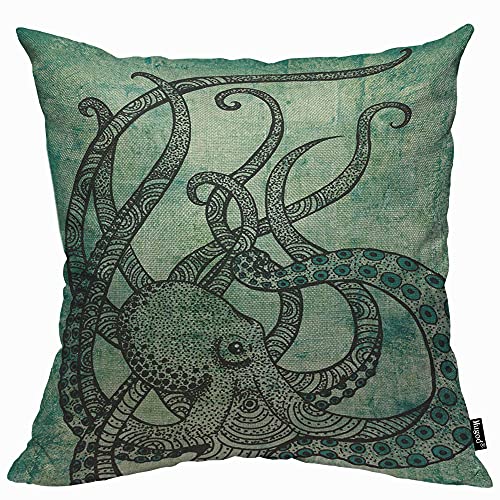 Mugod Grüner Oktopus-Kissenbezug, Überwurf-Kissenbezüge, wunderschöne coole Farbe, bedruckter Kissenbezug für Männer und Frauen, Sofa, Stuhl, Couch, 45 x cm, MUGOD-PIL-UKA115, Mehrfarbig10 von Mugod