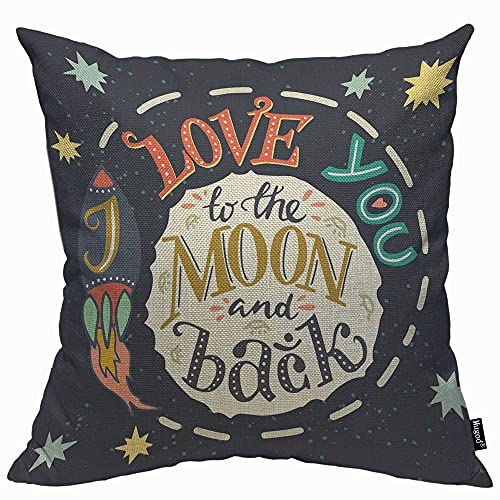 Mugod Kissenbezug mit Aufschrift "I Love You To The Moon And Back", romantisches Zitat auf Universum-Hintergrund, Kissenbezug für Herren und Damen, dekorativ, für Zuhause, Sofa, Couch, 45 x 45 cm von Mugod