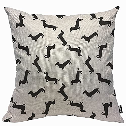 Mugod Kissenbezug mit schwarzem Dackel, Weiner Hund Muster auf weißem Hintergrund, Kissenbezug für Männer und Frauen, dekoratives Zuhause, Sofa, Stuhl, Couch, 45 x 45 cm von Mugod