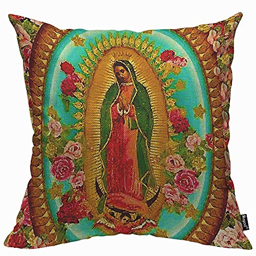 Mugod Mexiko Our Lady Guadalupe Kissenbezug, Überwurf-Kissenbezug, mexikanische Jungfrau, katholischer Kissenbezug für Männer und Frauen, dekorativ, Zuhause, Sofa, Stuhl, Couch, 45 x 45 cm von Mugod