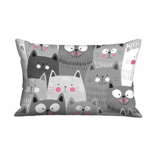 Mugod Throw Pillow Case White Grey Cute Cartoon Cats,Waist Lumbar Cushion Cover Sofa Home Decorative Rectangle Oblong 20x30 Inches von Mugod