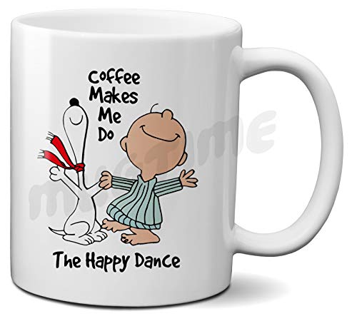 Mugtime (TM) – Peanuts – Snoopy – Charlie Brown – Coffee Makes Me Do The Happy Dance – Weihnachten – Tasse Kaffee lustig Geschenke – Keramik 330 ml von Mugtime
