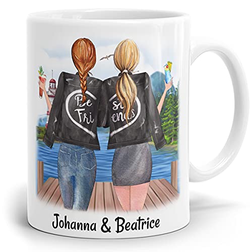 BFF Tasse Best Friends Forever Besties personalisiert mit Namen, Zwei Seiten Druck Have a Drink von Mugvilla