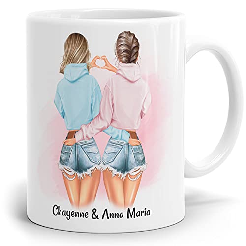 Mugvilla Best Friends Keramik Tasse 0,3 L BFF Besties personalisiert Motiv Fashion Girls - Zwei Seiten Druck mit Spruch und Wunschname von Mugvilla