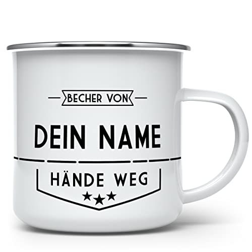 Emaille Tasse mit Namen bedrucken - Becher für Camping Personalisieren von Mugvilla