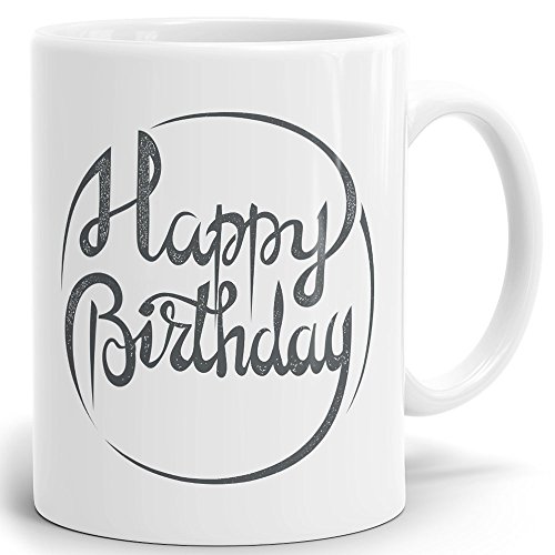 Mugvilla Tasse Geburtstag Happy Birthday - bedruckter glänzender Kaffeebecher in weiß ab 1 Stck. von Mugvilla