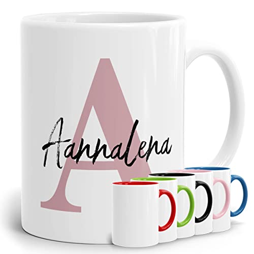 Tasse mit Name und Buchstabe Initiale Monogramm personalisiert mit Namen und Buchstabe als Buchstabentasse weiß Keramik von Mugvilla