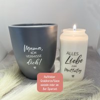 Liebevolle Erinnerung An "Mama" Traueraufkleber Für Grabkerze | Gedenkdeko Grablicht Vasen Einzeln O. 8Er Sparset Weiss, Schwarz von MuhPferd