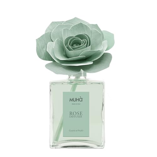 MUHA' | Duftdiffusor für Räume Rosa Diffuser, Duft Cuoio e Frutti, Raumduftdiffusor mit Rose aus Birkenholz, 200 ml Format. von Muhà