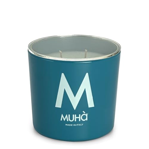 MUHA' | Duftkerze aus türkisfarbenem Glas, Duft Minze und Sandelholz, Raumduft, Format 270 g von Muhà