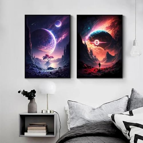 2 Fantasie-Planeten-Landschafts-Universum-Raum-Kunst-Plakat-Leinwand-Malerei-Wand-Bild-Zuhause-Raum-Dekor-Wand-Kunst-Plakat 30x40cmx2 ohne Rahmen 2 Fantasie-Planeten-Landschafts-Universum-Raum-Kunst-Plakat-Leinwand-Malerei-Wand-Bild-Zuhause-Raum-Dekor-Wand-Kunst-Plakat 30x40cmx2 ohne Rahmen von Muholin