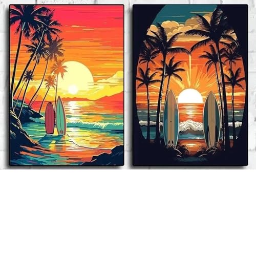 2 Leinwand Malerei Vintage Retro Surf Board Palme Sonnenuntergang Strand Landschaft Kunst Poster Wand Drucke Bild Für Zimmer Home Decor 40x60cmx2 ohne Rahmen 2 Leinwand Malerei Vintage Retro Surf Board Palme Sonnenuntergang Strand Landschaft Kunst Poster Wand Drucke Bild Für Zimmer Home Decor 40x60cmx2 ohne Rahmen von Muholin