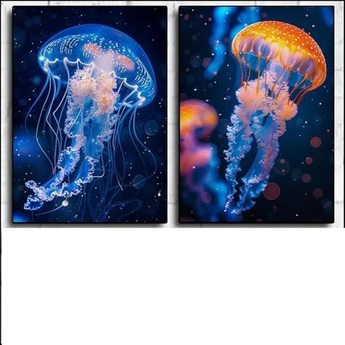 2 Meerestier-Poster und Bilder, Wandkunst, Wohnzimmer, Heimdekoration, abstrakte leuchtende Quallen, Leinwandgemälde, Drucke 50x70cmx2 ohne Rahmen 2 Meerestier-Poster und Bilder, Wandkunst, Wohnzimmer, Heimdekoration, abstrakte leuchtende Quallen, Leinwandgemälde, Drucke 50x70cmx2 ohne Rahmen von Muholin