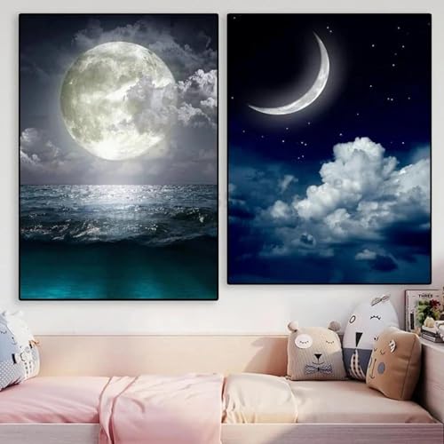 2 Mondlicht Wandkunst Poster Wohnzimmer Bar Cafe Schlafzimmer Büro Zu Hause Dekorative Leinwand Malerei 21x30cmx2 ohne Rahmen 2 Mondlicht Wandkunst Poster Wohnzimmer Bar Cafe Schlafzimmer Büro Zu Hause Dekorative Leinwand Malerei 21x30cmx2 ohne Rahmen von Muholin