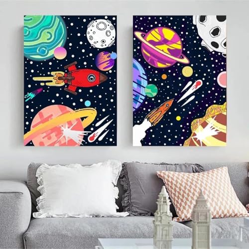 2 Raum Galaxy Poster Cartoon Astronaut Mond Sterne und Raketen Leinwand Malerei Wand Kunst für Jungen Zimmer Home Decor Wandbild 21x30cmx2 ohne Rahmen 2 Raum Galaxy Poster Cartoon Astronaut Mond Sterne und Raketen Leinwand Malerei Wand Kunst für Jungen Zimmer Home Decor Wandbild 21x30cmx2 ohne Rahmen von Muholin