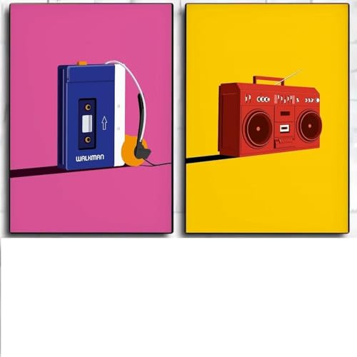 2 Retro 80er Jahre Kassette Tape Wand Kunst Poster Wohnzimmer Bar Cafe Schlafzimmer Büro Hause Dekorative Leinwand Malerei 30x40cmx2 ohne Rahmen 2 Retro 80er Jahre Kassette Tape Wand Kunst Poster Wohnzimmer Bar Cafe Schlafzimmer Büro Hause Dekorative Leinwand Malerei 30x40cmx2 ohne Rahmen von Muholin