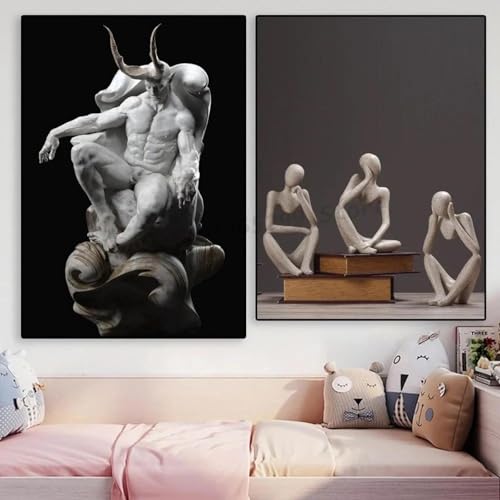 2 Skulptur Charakter Leinwand Wandkunst Poster Wohnzimmer Bar Cafe Schlafzimmer Büro Zu Hause Dekorative Leinwand Malerei 50x70cmx2 ohne Rahmen von Muholin