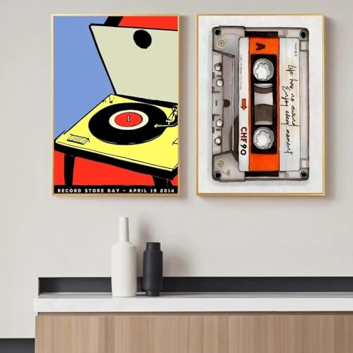 2 Vintage Plattenspieler Vinyl Tag Kassette Rock Musik DJ Wand Kunst Poster Schlafzimmer Wohnzimmer Wohnkultur Leinwand Malerei 30x40cmx2 ohne Rahmen 2 Vintage Plattenspieler Vinyl Tag Kassette Rock Musik DJ Wand Kunst Poster Schlafzimmer Wohnzimmer Wohnkultur Leinwand Malerei 30x40cmx2 ohne Rahmen von Muholin