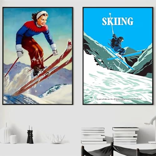 2 Wohnzimmer Bar Cafe Schlafzimmer Büro Hause Dekorative Leinwand Malerei 1PC Vintage Ski Wand Kunst Poster 21x30cmx2 ohne Rahmen von Muholin