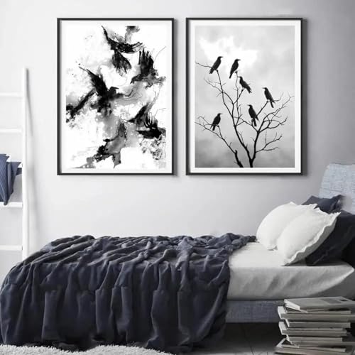 2 Wohnzimmer Bar Café Schlafzimmer Büro Home Dekorative Leinwand Dekor Schwarz und Weiß Berg Baum Krähe Wand Kunst Poster 21x30cmx2 ohne Rahmen 2 Wohnzimmer Bar Café Schlafzimmer Büro Home Dekorative Leinwand Dekor Schwarz und Weiß Berg Baum Krähe Wand Kunst Poster 21x30cmx2 ohne Rahmen von Muholin