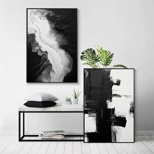2 abstrakte Kunst Marmor Stil Schwarz Weiß Grau Wand Kunst Poster Wohnzimmer Bar Cafe Schlafzimmer Büro Wohnkultur Leinwand Malerei 60x80cmx2 ohne Rahmen von Muholin