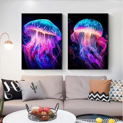 2 abstrakte Octopus Quallen Drucke Marine Tier Wand Kunst Poster und Bilder Wohnzimmer Hause Dekoration Leinwand Malerei 40x60cmx2 ohne Rahmen von Muholin
