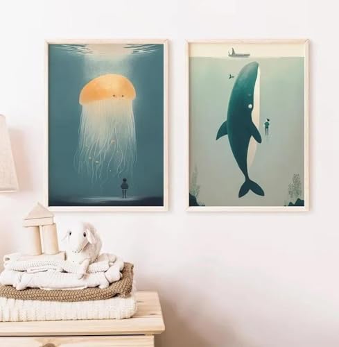 2 abstrakte und minimalistische Meeresleben-Illustration, Wandkunst, Poster, Quallen, Wale, Oktopus, Kinderzimmer, Heimdekoration, Leinwandgemälde 21x30cmx2 ohne Rahmen 2 abstrakte und minimalistische Meeresleben-Illustration, Wandkunst, Poster, Quallen, Wale, Oktopus, Kinderzimmer, Heimdekoration, Leinwandgemälde 21x30cmx2 ohne Rahmen von Muholin