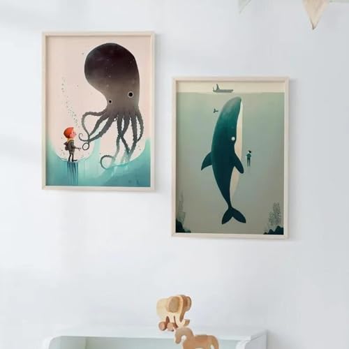 2 abstrakte und minimalistische Meeresleben-Illustration, Wandkunst, Poster, Quallen, Wale, Oktopus, Kinderzimmer, Heimdekoration, Leinwandgemälde 60x80cmx2 ohne Rahmen 2 abstrakte und minimalistische Meeresleben-Illustration, Wandkunst, Poster, Quallen, Wale, Oktopus, Kinderzimmer, Heimdekoration, Leinwandgemälde 60x80cmx2 ohne Rahmen von Muholin