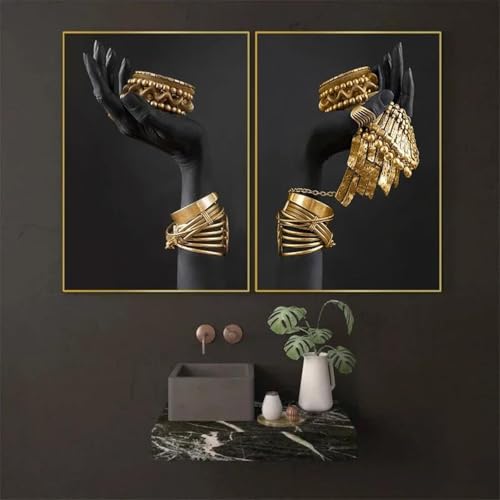 2 afrikanische Frau Wandmalerei Kunst Poster Schwarze Frau Hält Gold Schmuck Leinwand Dekoration Kunstwerk Room Decor 60x80cmx2 ohne Rahmen 2 afrikanische Frau Wandmalerei Kunst Poster Schwarze Frau Hält Gold Schmuck Leinwand Dekoration Kunstwerk Room Decor 60x80cmx2 ohne Rahmen von Muholin