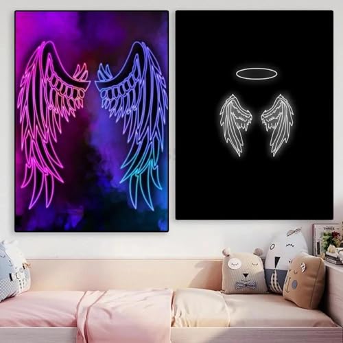 2 nordische Engel schwarze Flügel Neon Halo Poster Kunst Haus Bar Zimmer Home Wand Dekor Leinwand Malerei 21x30cmx2 ohne Rahmen 2 nordische Engel schwarze Flügel Neon Halo Poster Kunst Haus Bar Zimmer Home Wand Dekor Leinwand Malerei 21x30cmx2 ohne Rahmen von Muholin