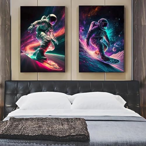 Muholin 2 Graffiti Bunte Astronauten Space Surfer Wandkunst Poster und Drucke Bilder für Wohnzimmer Wohnkultur Leinwand Malerei 30x40cmx2 ohne Rahmen von Muholin
